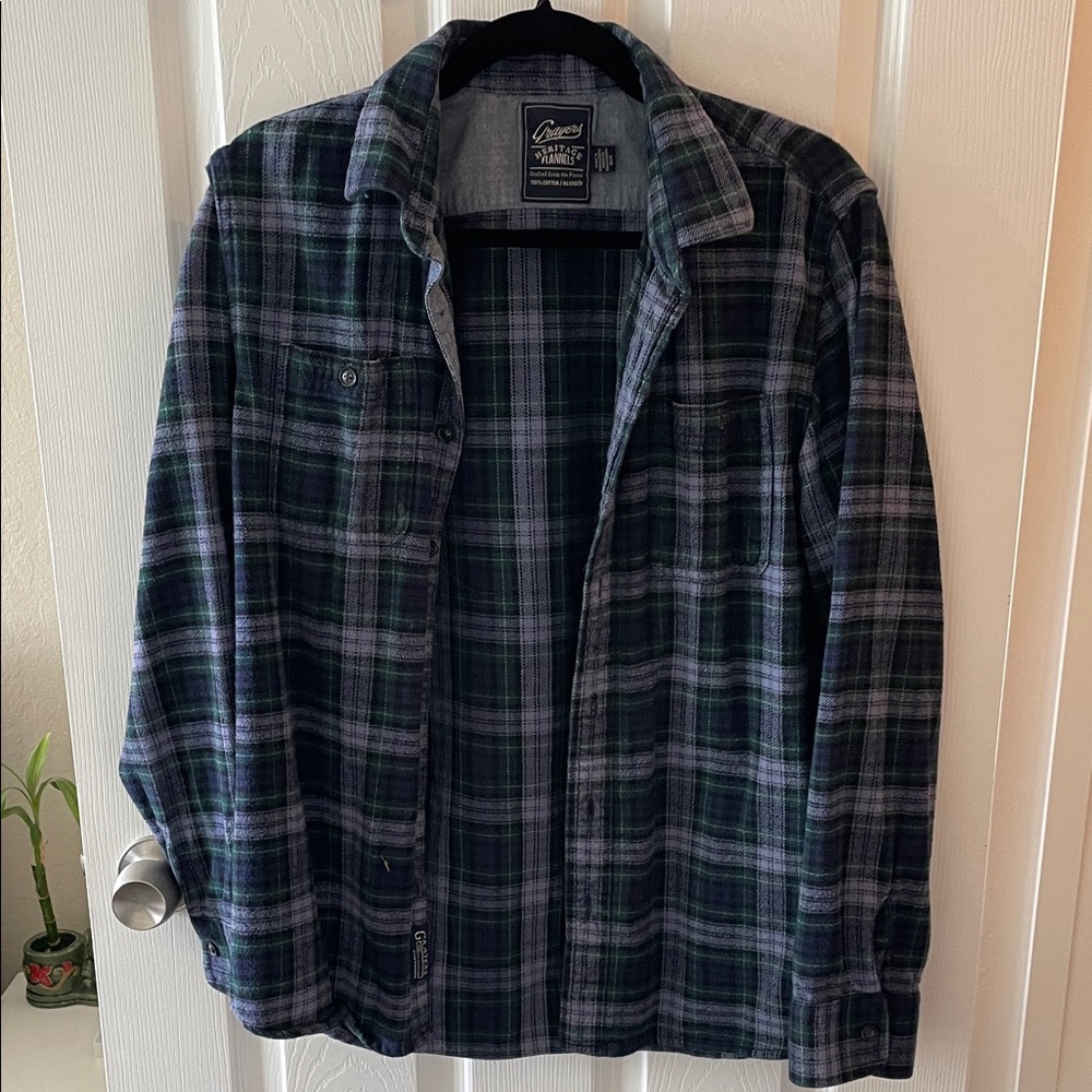 Men's Plaid Shirt Jacket - Blue and Green
